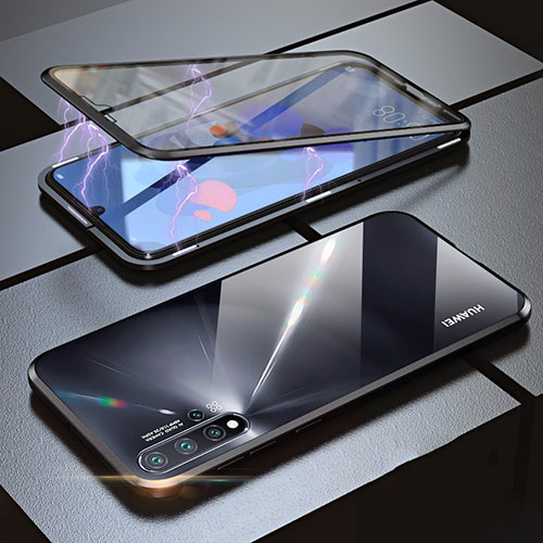 Luxury Aluminum Metal Frame Mirror Cover Case 360 Degrees for Huawei Nova 5 Pro Black