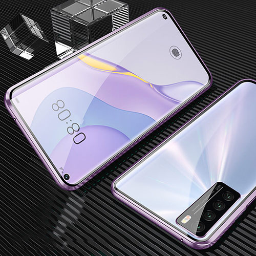 Luxury Aluminum Metal Frame Mirror Cover Case 360 Degrees for Huawei Nova 7 Pro 5G Purple