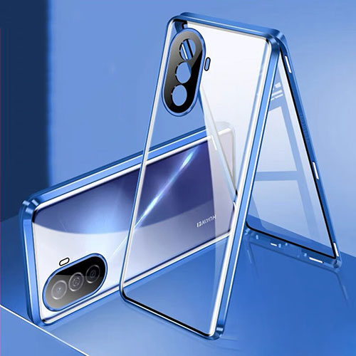 Luxury Aluminum Metal Frame Mirror Cover Case 360 Degrees for Huawei Nova Y70 Plus Blue