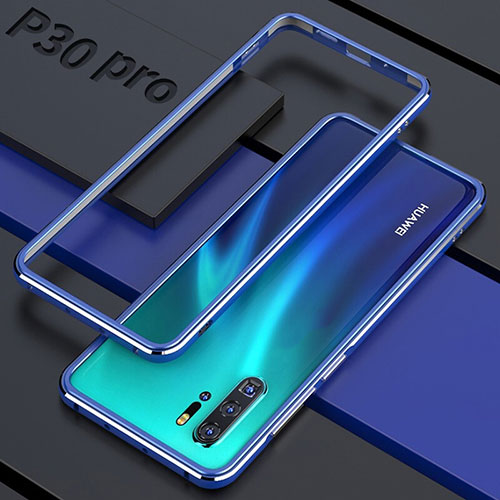 Luxury Aluminum Metal Frame Mirror Cover Case 360 Degrees for Huawei P30 Pro Blue