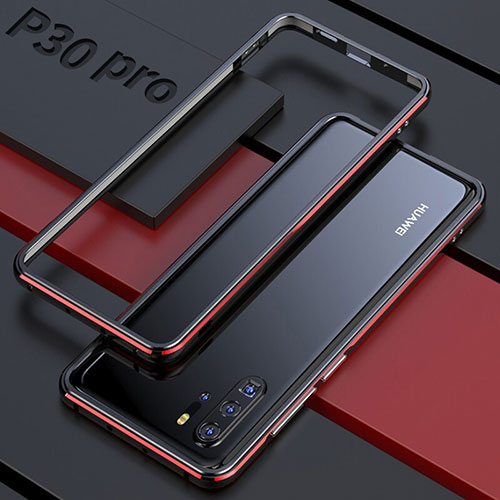 Luxury Aluminum Metal Frame Mirror Cover Case 360 Degrees for Huawei P30 Pro Red and Black