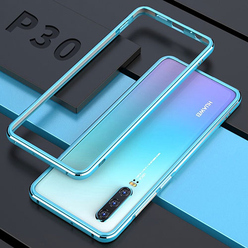 Luxury Aluminum Metal Frame Mirror Cover Case 360 Degrees for Huawei P30 Sky Blue