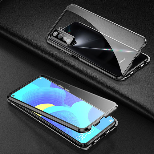 Luxury Aluminum Metal Frame Mirror Cover Case 360 Degrees for Huawei P40 Lite 5G Black
