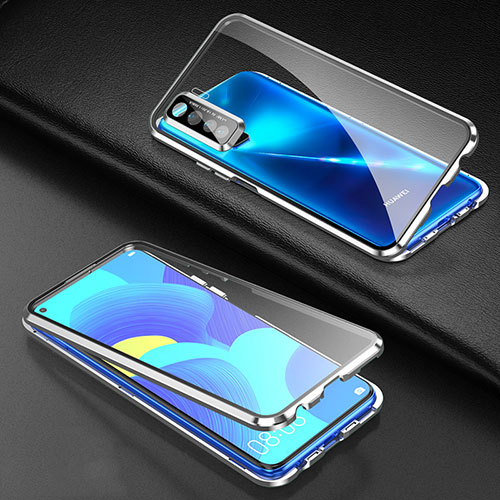 Luxury Aluminum Metal Frame Mirror Cover Case 360 Degrees for Huawei P40 Lite 5G Silver