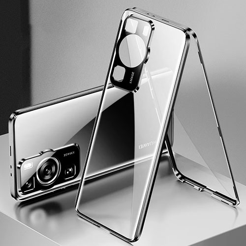 Luxury Aluminum Metal Frame Mirror Cover Case 360 Degrees for Huawei P60 Black