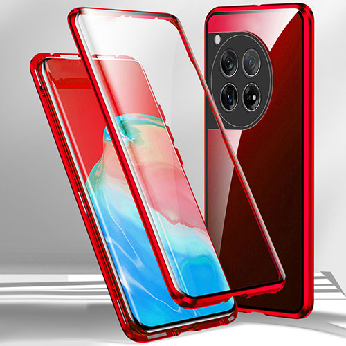 Luxury Aluminum Metal Frame Mirror Cover Case 360 Degrees for OnePlus 12R 5G Red