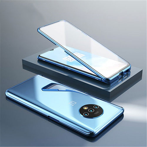 Luxury Aluminum Metal Frame Mirror Cover Case 360 Degrees for OnePlus 7T Blue