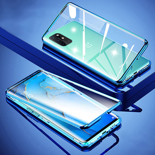 Luxury Aluminum Metal Frame Mirror Cover Case 360 Degrees for OnePlus 8T 5G Blue