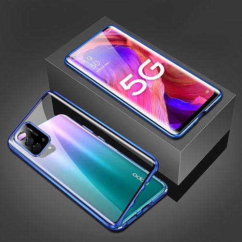 Luxury Aluminum Metal Frame Mirror Cover Case 360 Degrees for OnePlus Nord N200 5G Blue