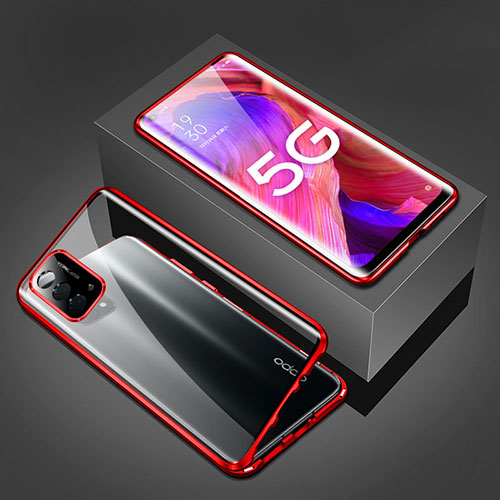 Luxury Aluminum Metal Frame Mirror Cover Case 360 Degrees for OnePlus Nord N200 5G Red