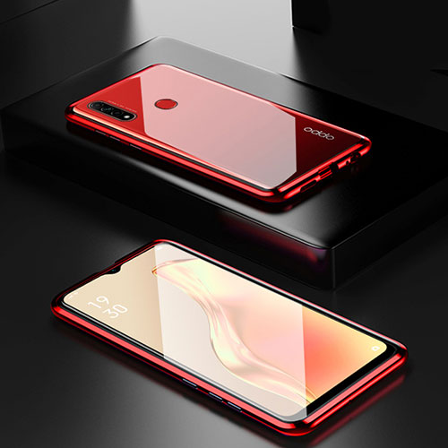 Luxury Aluminum Metal Frame Mirror Cover Case 360 Degrees for Oppo A31 Red