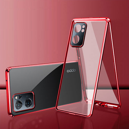 Luxury Aluminum Metal Frame Mirror Cover Case 360 Degrees for Oppo A57 5G Red