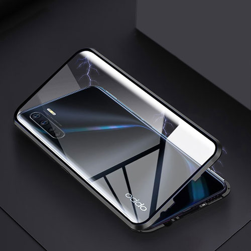 Luxury Aluminum Metal Frame Mirror Cover Case 360 Degrees for Oppo A91 Black