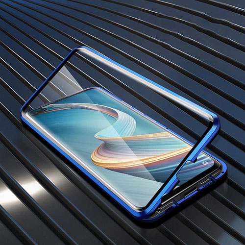 Luxury Aluminum Metal Frame Mirror Cover Case 360 Degrees for Oppo A92s 5G Blue