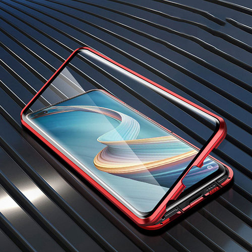 Luxury Aluminum Metal Frame Mirror Cover Case 360 Degrees for Oppo A92s 5G Red