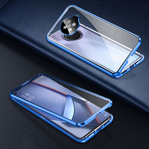 Luxury Aluminum Metal Frame Mirror Cover Case 360 Degrees for Oppo Ace2 Blue