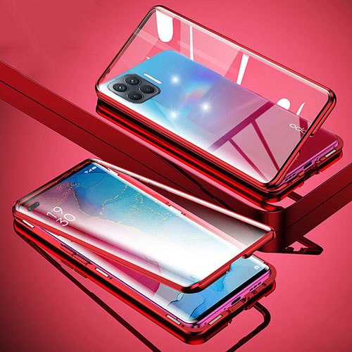 Luxury Aluminum Metal Frame Mirror Cover Case 360 Degrees for Oppo F17 Pro Red
