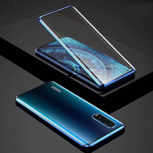 Luxury Aluminum Metal Frame Mirror Cover Case 360 Degrees for Oppo Find X2 Blue