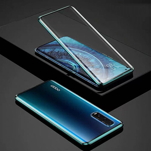 Luxury Aluminum Metal Frame Mirror Cover Case 360 Degrees for Oppo Find X2 Cyan