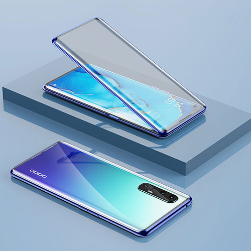 Luxury Aluminum Metal Frame Mirror Cover Case 360 Degrees for Oppo Find X2 Neo Blue