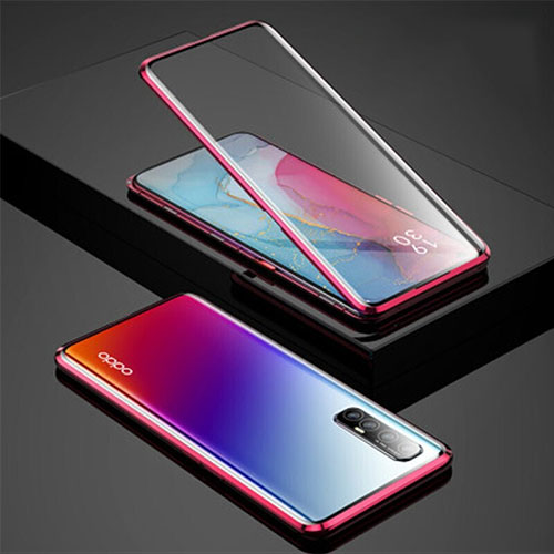Luxury Aluminum Metal Frame Mirror Cover Case 360 Degrees for Oppo Find X2 Neo Red