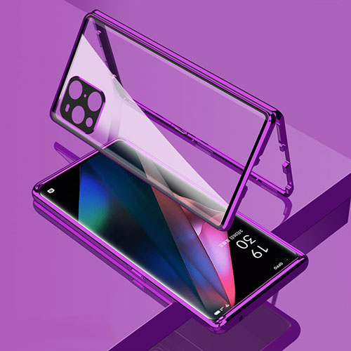 Luxury Aluminum Metal Frame Mirror Cover Case 360 Degrees for Oppo Find X3 5G Purple