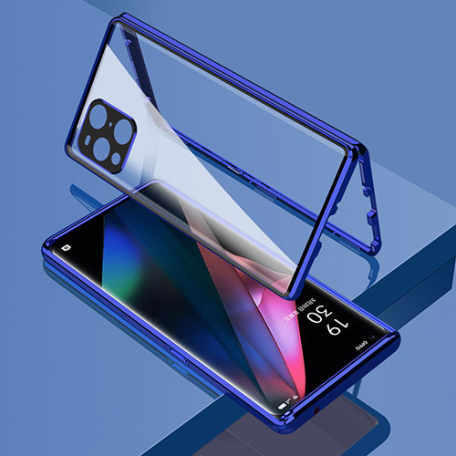Luxury Aluminum Metal Frame Mirror Cover Case 360 Degrees for Oppo Find X3 Pro 5G Blue