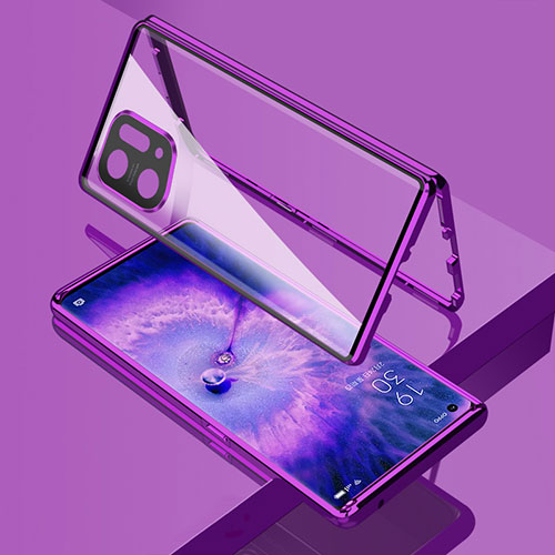 Luxury Aluminum Metal Frame Mirror Cover Case 360 Degrees for Oppo Find X5 5G Purple