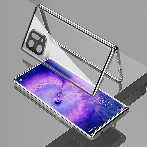 Luxury Aluminum Metal Frame Mirror Cover Case 360 Degrees for Oppo Find X5 5G Silver