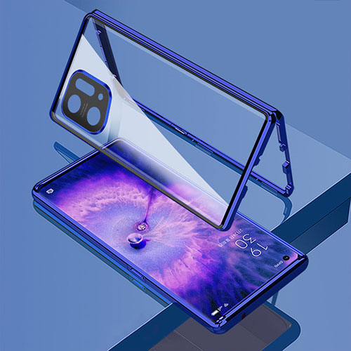 Luxury Aluminum Metal Frame Mirror Cover Case 360 Degrees for Oppo Find X5 Pro 5G Blue