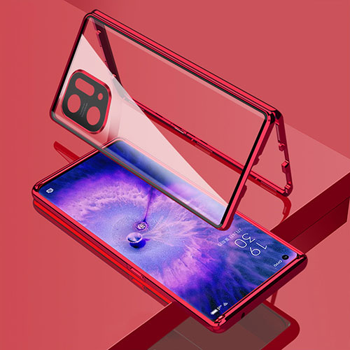Luxury Aluminum Metal Frame Mirror Cover Case 360 Degrees for Oppo Find X5 Pro 5G Red