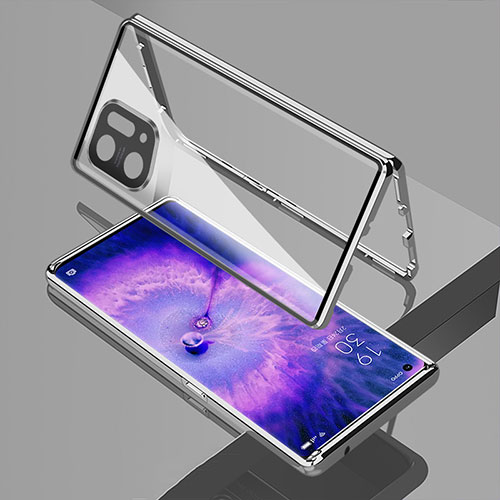Luxury Aluminum Metal Frame Mirror Cover Case 360 Degrees for Oppo Find X5 Pro 5G Silver