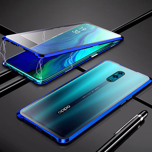 Luxury Aluminum Metal Frame Mirror Cover Case 360 Degrees for Oppo K3 Blue