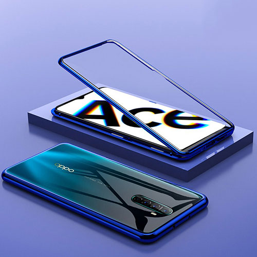 Luxury Aluminum Metal Frame Mirror Cover Case 360 Degrees for Oppo Reno Ace Blue