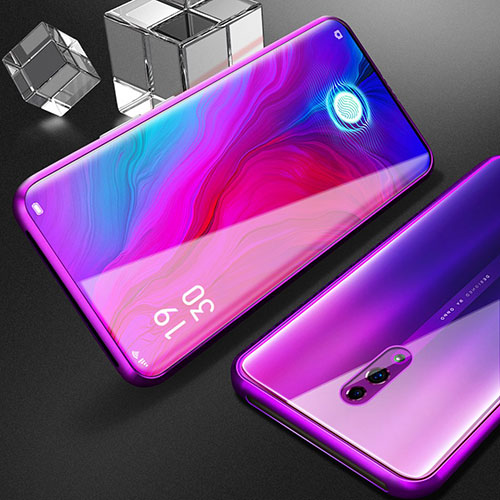 Luxury Aluminum Metal Frame Mirror Cover Case 360 Degrees for Oppo Reno Purple