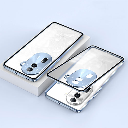 Luxury Aluminum Metal Frame Mirror Cover Case 360 Degrees for Oppo Reno11 Pro 5G Blue