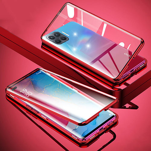 Luxury Aluminum Metal Frame Mirror Cover Case 360 Degrees for Oppo Reno4 F Red