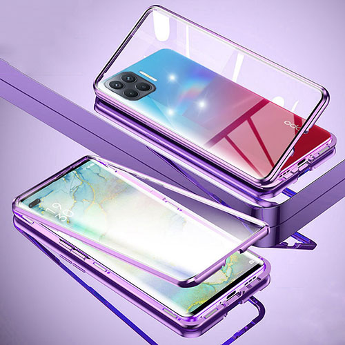 Luxury Aluminum Metal Frame Mirror Cover Case 360 Degrees for Oppo Reno4 Lite Clove Purple