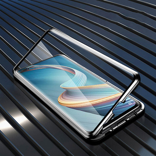 Luxury Aluminum Metal Frame Mirror Cover Case 360 Degrees for Oppo Reno4 Z 5G Black