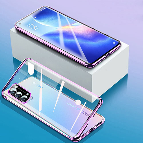 Luxury Aluminum Metal Frame Mirror Cover Case 360 Degrees for Oppo Reno5 5G Purple