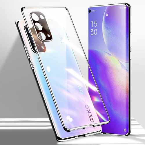 Luxury Aluminum Metal Frame Mirror Cover Case 360 Degrees for Oppo Reno5 Pro 5G Silver
