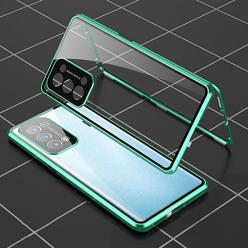 Luxury Aluminum Metal Frame Mirror Cover Case 360 Degrees for Oppo Reno6 Pro 5G Green