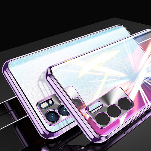 Luxury Aluminum Metal Frame Mirror Cover Case 360 Degrees for Oppo Reno6 Pro 5G India Purple