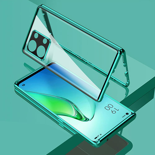 Luxury Aluminum Metal Frame Mirror Cover Case 360 Degrees for Oppo Reno8 5G Green