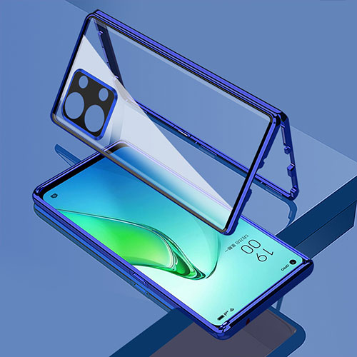 Luxury Aluminum Metal Frame Mirror Cover Case 360 Degrees for Oppo Reno9 Pro 5G Blue