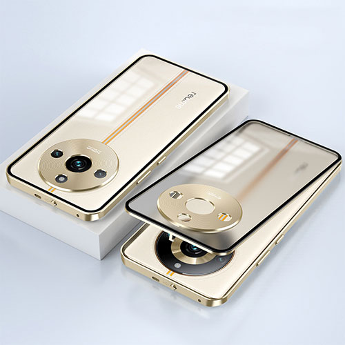 Luxury Aluminum Metal Frame Mirror Cover Case 360 Degrees for Realme 11 Pro+ Plus 5G Gold