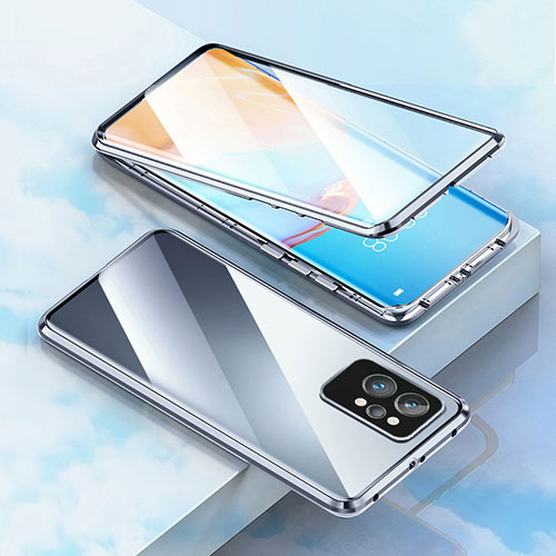 Luxury Aluminum Metal Frame Mirror Cover Case 360 Degrees for Realme GT Neo 3T 5G Silver