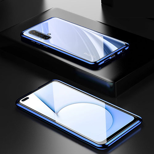 Luxury Aluminum Metal Frame Mirror Cover Case 360 Degrees for Realme X50 Pro 5G Blue