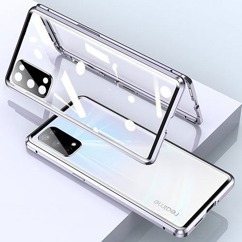 Luxury Aluminum Metal Frame Mirror Cover Case 360 Degrees for Realme X7 5G Silver