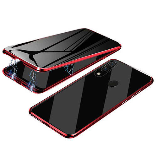 Luxury Aluminum Metal Frame Mirror Cover Case 360 Degrees for Samsung Galaxy A20 Red